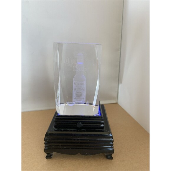 CORONA EXTRA 3D Laser Etched Crystal Glass Tower w/Lighted Stand Changes Color - Picture 4 of 7